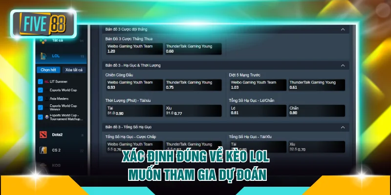 Cá Cược Liên Minh Huyền Thoại FIVE88 Siêu Hot Mỗi Ngày 4 Xác định đúng về kèo LoL muốn tham gia dự đoán