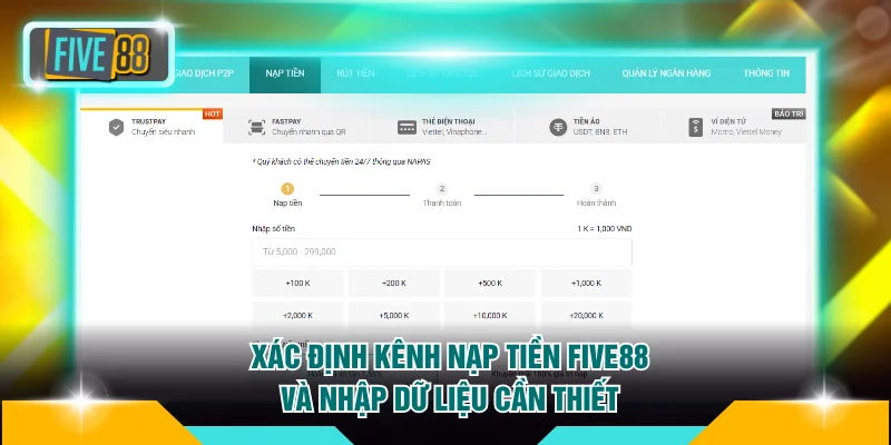 Nạp tiền FIVE88 2 Xác định kênh nạp tiền FIVE88 và nhập dữ liệu cần thiết